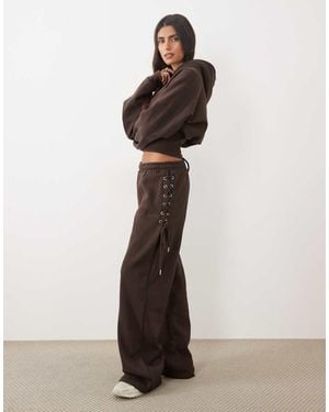 Kaiia Joggers Anchos Con Detalle Lateral De Cordones En, Conjunto-Marrón