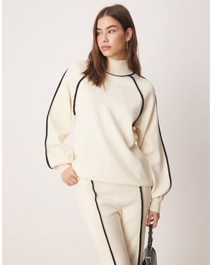Y.A.S Contrast Seam High Neck Jumper Co-ord Cream And Black - Natural