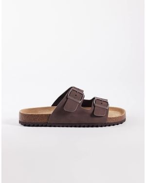 SEQWL Olsen Double Buckle Flat Sandals - Brown