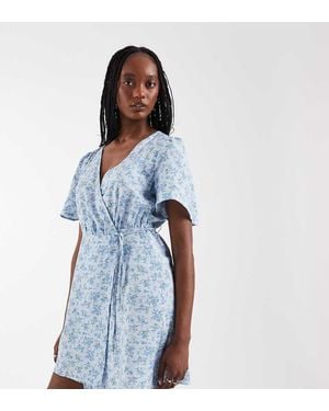 Vero Moda Flutter Sleeve Wrap Front Mini Dress - Blue