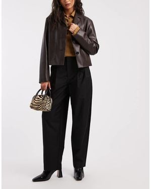 Object Pleat Front Barrel Leg Detail Trouser - Black