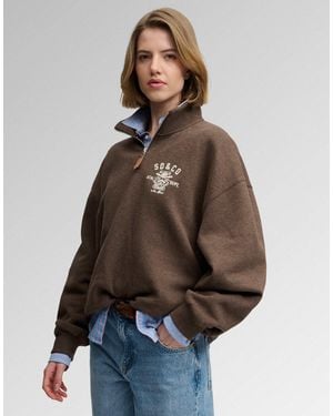 Superdry Country club sweatshirt mit halbem reißverschluss - Braun
