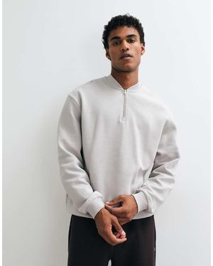 ASOS Sudadera Relajada Con Cuello Redondo Y Media Cremallera En Tejido Acanalado Gris-Neutro