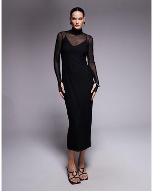 AFRM Shailene High Neck Mesh Midi Dress - Black