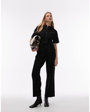 & Other Stories Wide Leg Stretch Jumpsuit With Tie Waist And Utility Pockets - Black