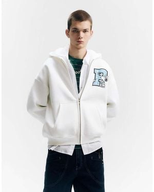 Pull&Bear Peanuts Zip-up Hoodie - White
