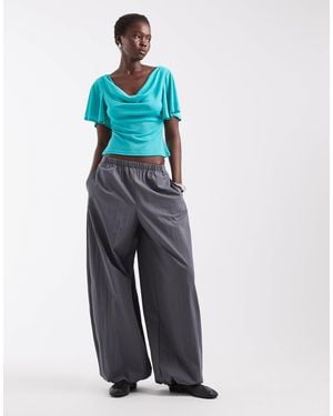 ASOS Asos Design Tall Cotton Nylon Blend Pull On Balloon Pants - Blue