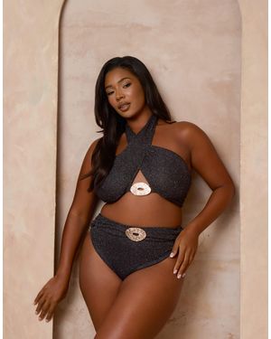 Moda Minx Curve X Alessa Tyrrell-charles Glitter Wrap Bikini Bottoms - Brown