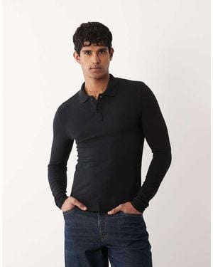 ASOS Essentials Muscle Fit Long Sleeve Polo - Blue