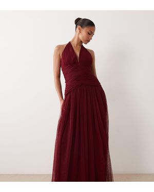 LACE & BEADS Vestido Largo Color Baya Estructurado Con Cuello Halter Y Cintura Baja-Rosa - Rojo