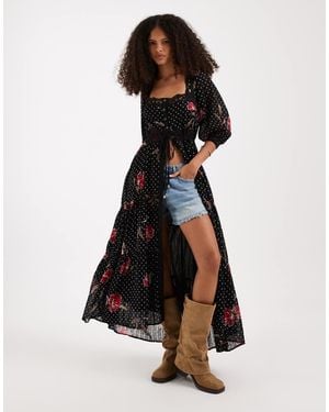 Free People Morning Meadows Button-down Midi Dress - Black