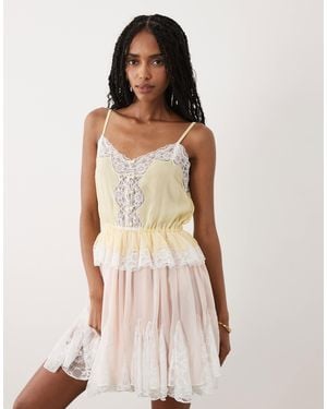 Miss Selfridge Sheer Mini Dress With Lace Godets - Pink