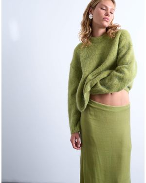 TOPSHOP Knitted Premium Alpaca Crew Neck Boxy Sweater - Green