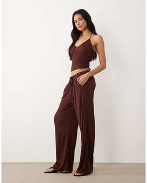 ASOS Co-ord Crinkle Wide Leg Drawstring Trouser - Brown