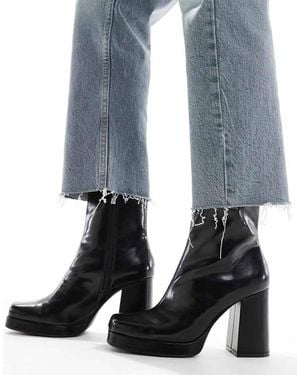 Bershka Platform Heeled Ankle Boots - Blue