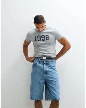 ASOS Smal T-Shirt Van Dubbelgebreide Zware Stof Met Grafische 1996-Print - Blauw