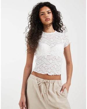 ONLY Lace Detail T-shirt - White