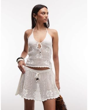 Monki Floral Crochet Beach Mini Skirt - White