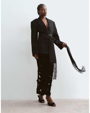 ARRANGE Velvet Floral Cutwork Midi Skirt Co-ord - Black