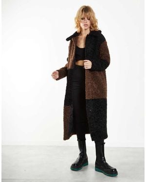 Glamorous Patchwork Longline Coat - Black