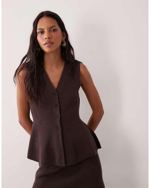 Y.A.S Gebreide Peplumzoom Gilet Co-Ord - Bruin