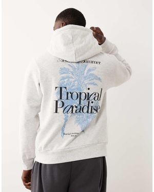 JJ Rebel Oversized Hoodie With Parm Tree Print - White