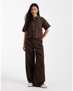 Pieces Textured Twill Wide Leg Trouser Co-ord - Brown