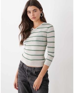 Monki Jersey V-neck Top - Grey
