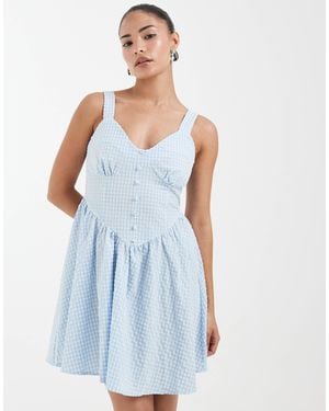 Vero Moda Button Front Gingham Mini Dress - Blue