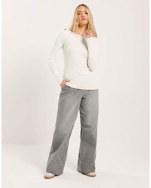 Long Tall Sally Ribbed Button Top - White