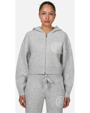 Good For Nothing Knitted Crop Zip Hoodie - Grey