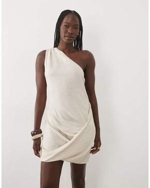 ASOS Vestido Corto Beis Drapeado De Mezcla De Lino-Neutro