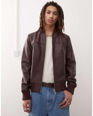Barneys Originals Real Leather Bomber Jacket - Brown