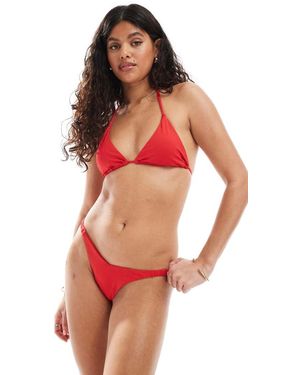 Pull&Bear High Leg Thong Bikini Bottom - Red