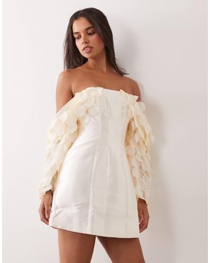 ASOS Satin Structured Mini Dress With Disc Sleeve - Natural