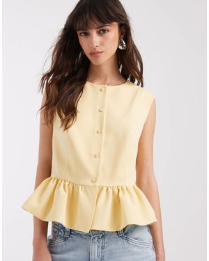 ASOS Button Down Peplum Tailored Top - Yellow