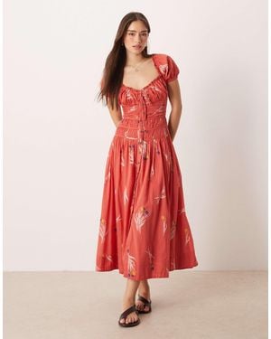 Free People Coplete Me Button Down Midi Dress - Red