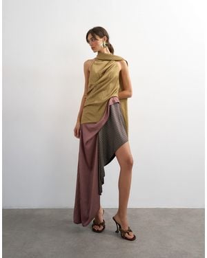TOPSHOP Premium Satin Halter Asymmetric Mini Dress With Scarf Detail - Multicolor