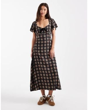 New Look Check Velvet Bow Midi Dress - White