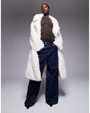 Aria Cove Abrigo Largo Extragrande Con Cinturón De Felpa Tipo Peluche De -Blanco - Azul