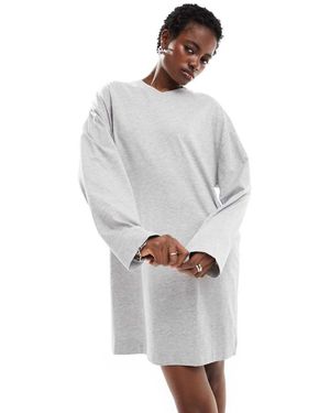 Collusion Long Sleeve V-neck T-shirt Dress - Grey