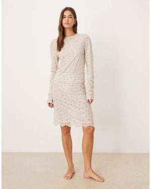 ASOS Honey Slinky Polka Dot Midi Skirt With Lace Trim - Natural