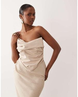 ASOS Draped Bodice Structured Bandeau Midi Dress-neutral - Natural