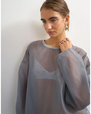 TOPSHOP Organza Crew Neck Oversized Top - Gray