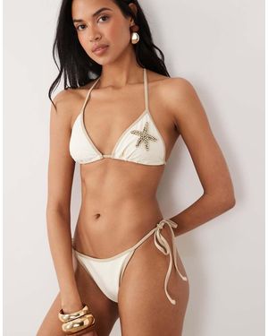 South Beach Tieside Bikini Bottom With Contrast Trim - Brown