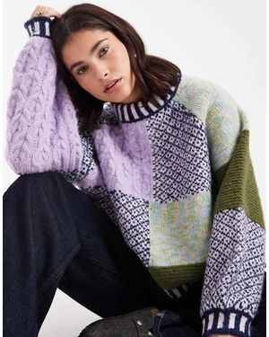 Pieces Premium Textured Patchwork Knit Jumper - Purple