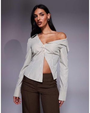 The Frolic Exclusive Asymmetric Detail Split Front Flare Sleeve Shirt - Grey