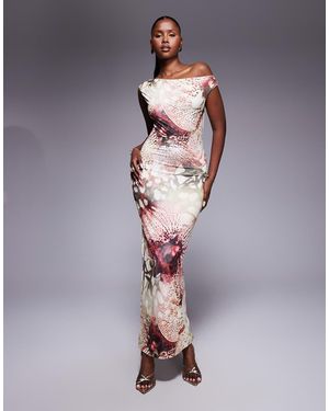 Fashionkilla Double Sculpted Slinky Asymmetric Shoulder Maxi Dress - Purple