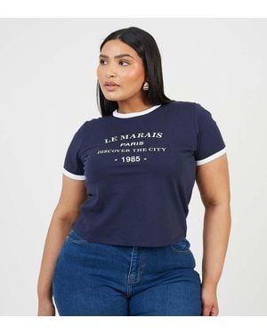 Brave Soul Curve Contrast Edge Graphic Baby Tee - Blue