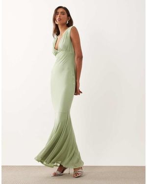 ASOS V Neck Fishtail Maxi Dress - Green